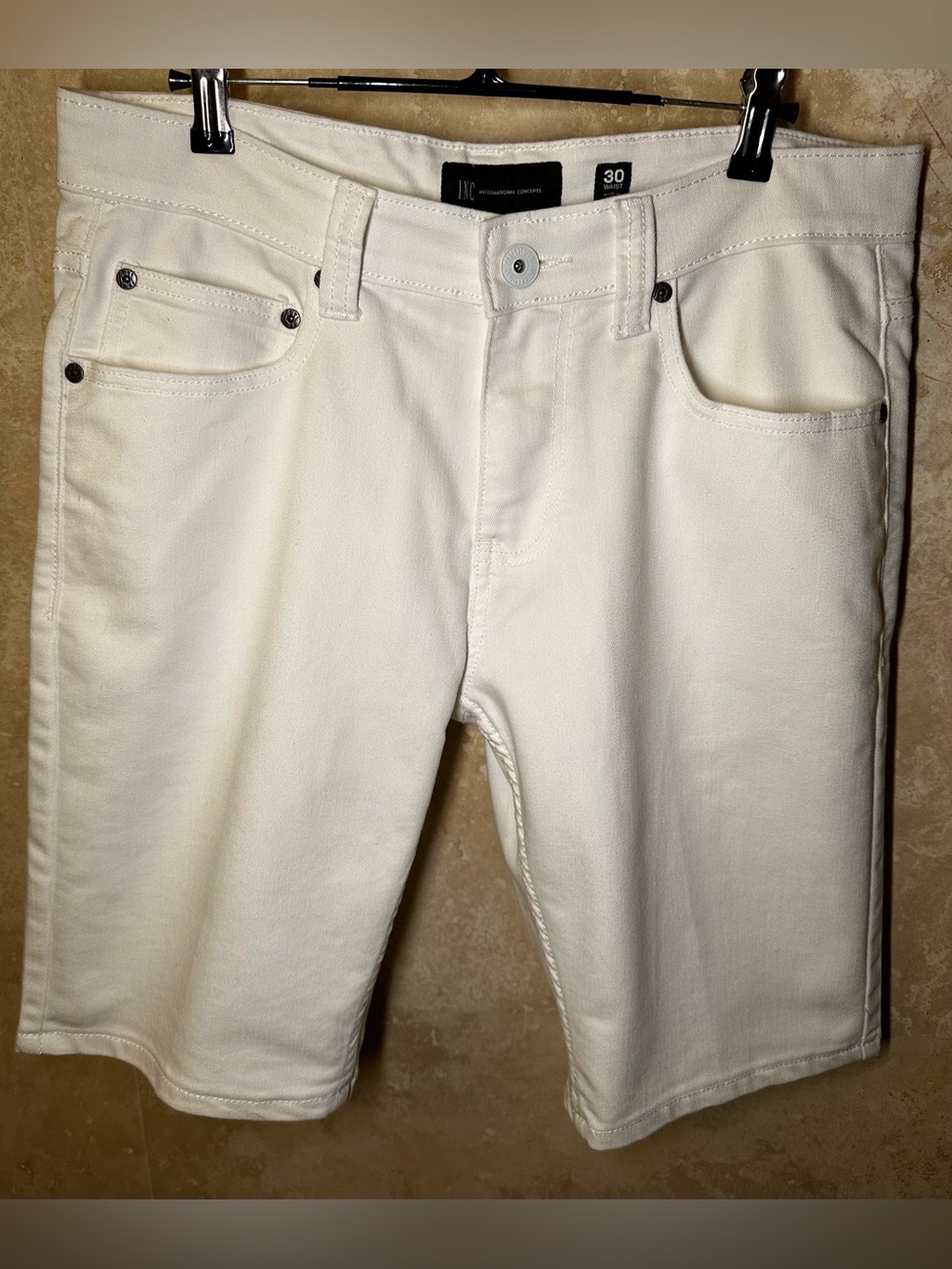INC (33W actual) 10.5” Men's White Denim Shorts Soft with Stretch